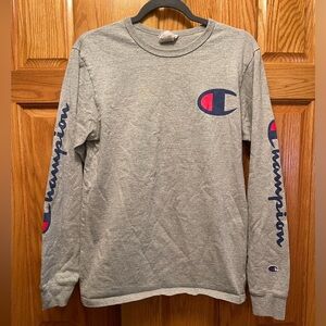 Champion Authentic Men's Long Sleeve Graphic Logo Shirt Heathered Gray / Medium